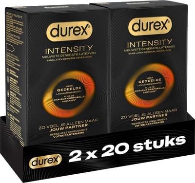 Durex Intensity Condooms - Nieuwste generatie ultradunne, latexvrije condooms voor mannen – Gedeelde lichaamswarmte - 2 x 20 stuks - Voordeelverpakking
