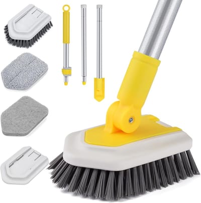 Badkamer Tegelreiniger - Douche Schoonmaakborstel - Vegen en Schrobben - Telescopisch Verstelbaar - 128 cm - Geel Grijs