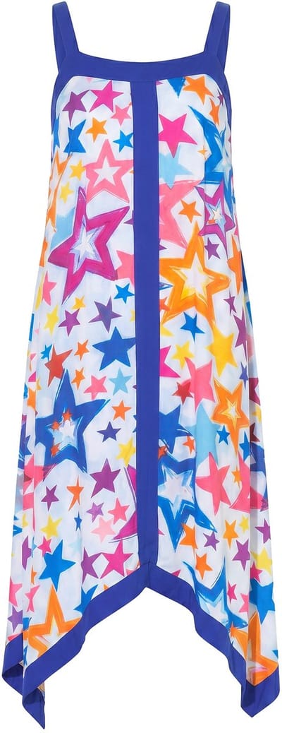 Angel of Style - Dames - Jersey maxi-jurk mouwloze A-lijn sterrenpatroon - Sneeuwwit - Maat 42