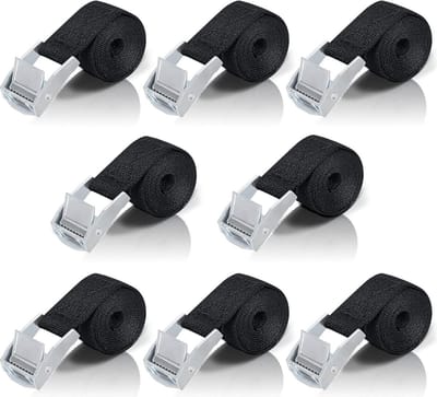 8 Hoge Kwaliteit Spanbanden - 20mm X 1m - Sjorbanden / Fiets Spanbanden Met Klemgesp - Bindriemen Met Metalen Gesp - Duurzaam - Stevig - Draagbaar - Scheurbestendig - Zwart - Sjorbanden - Bevestigingsriemen