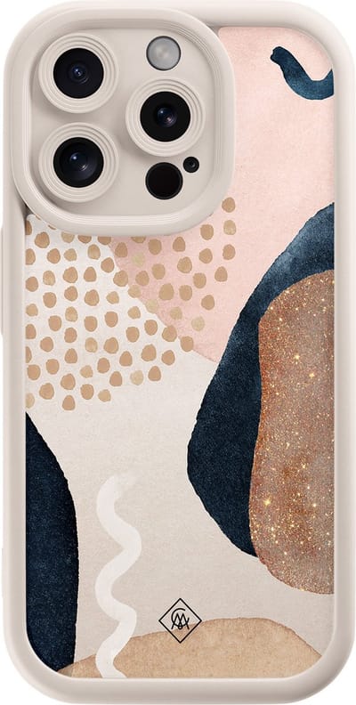 Casimoda® hoesje - Geschikt voor iPhone 14 Pro - Abstract Dots - Effen telefoonhoesje met lensbescherming - Siliconen/TPU - Backcover - Bruin/beige