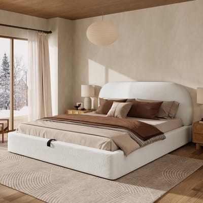 Sweiko Tweepersoonsbed - 180 x 200 cm - Opbergruimte - Gestoffeerd hoofdeinde - Beige