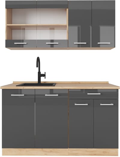 Vicco R-Line Eenpersoonskeuken – 140 cm zonder werkblad Antraciet hoogglans/goud eiken