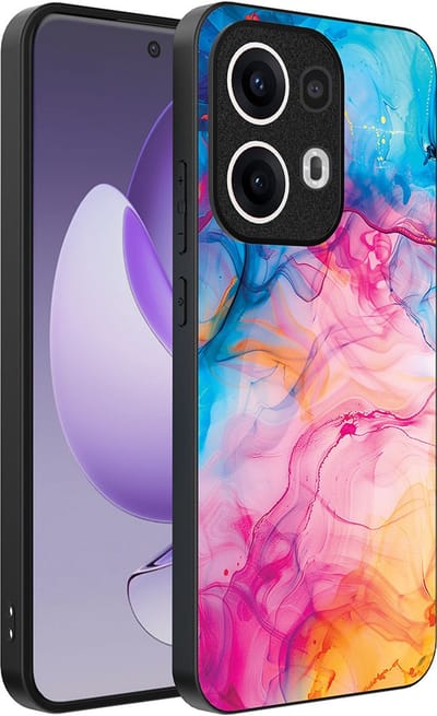 Smartphonica Telefoonhoesje Geschikt voor Oppo Reno 13 Pro met Regenboog Acryl Marmer Opdruk - TPU Backcover Case Rainbow Acrylic Marble Design geschikt voor Oppo Reno 13 Pro