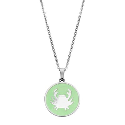 CO88 Collection Zodiac 8CN-26091 Stalen Collier met Hanger - Sterrenbeeld Kreeft 15 mm - Lengte 42 + 5 cm - Zilverkleurig / Mint Groen