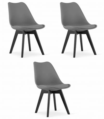 Set van 3 Stoelen MARK – Grafietgrijs, Zwarte Poten, Kunststof Zitting met Kunstlederen Kussen, Strak Design, Ergonomisch, Geschikt voor Keuken, Eetkamer, Kantine en Werkruimte, Max. 120 kg