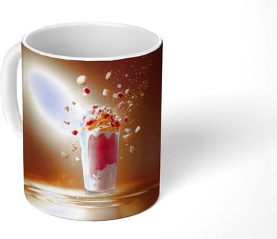 Mok - Koffiemok - Framboos - Smoothie - Drinken - Roze - Mokken - 350 ML - Beker - Koffiemokken - Theemok