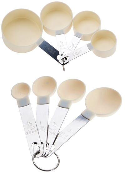 Excellent Houseware Maatschepjes/maatlepeltjes Set 8 stuks Kunststof & RVS Creme Keukenmaatlepels