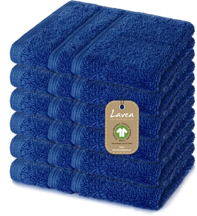 Lavea® 6 Wasdoekjes 30x30 cm van 100% biologisch katoenen badstof, zacht en absorberend, voor thuis, hotel en spa – ook ideaal als gezicht- en handdoekje – Marineblauw
