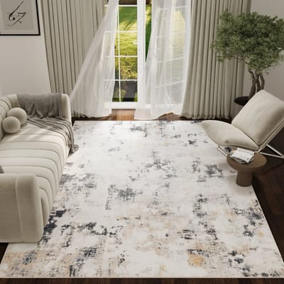Tapiso ASH Vloerkleed Crème Grijs Abstract Vintage Design Laagpolig Tapijt Voor Woonkamer Slaapkamer en Hal Antislip - 80x150