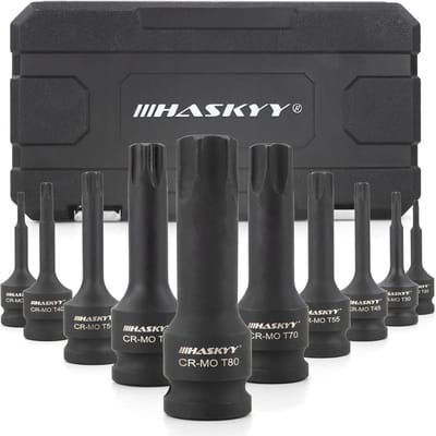 Torx Dopsleutelset 10-delig T20-T80 | Professionele Gereedschap voor Auto en Motor | Slagmoermoersleutel Geschikt
