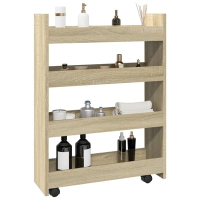 vidaXL - Opbergtrolley - smal - 4-laags - bewerkt - hout - sonoma - eikenkleurig