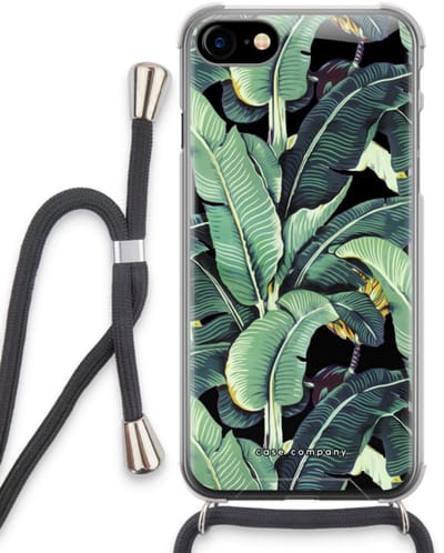 Case Company® - Hoesje met koord geschikt voor iPhone SE 2020 hoesje met Koord - Bananenbladeren - Telefoonhoesje met Zwart Koord - Bescherming aan alle Kanten en Over de Schermrand