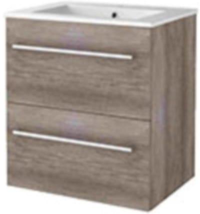 Basic-Line Start 46 Badkamermeubelset - 60 x 46 cm - Met Grepen - 2 Lades - Keramische Wastafel - 1 Kraangat - Scotch Oak