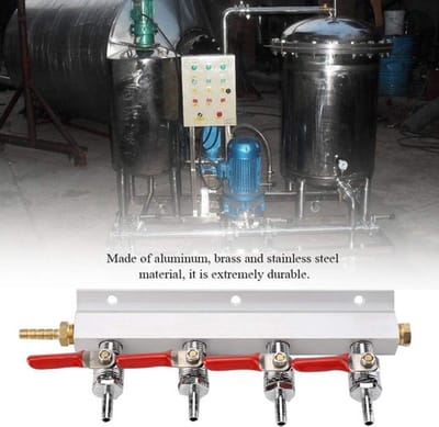 Virtubuy - Gasdistributor - 4-Weg - Roestvrij staal - Biergas - CO2 - Professionele
