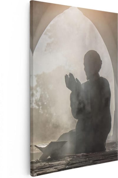 Artaza Canvas Schilderij Biddende Man - 20x30 cm - Klein - Wanddecoratie Islamitisch - Muurdecoratie Silhouet - Kamer Accessoires Moskee