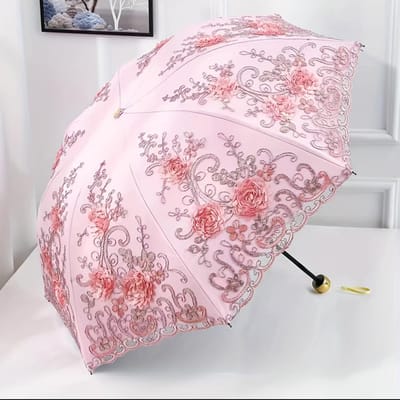 1 pièce Parasol en dentelle Anti-UV Parapluie pliant UPF50+ Broderie de fleurs vintage Parapluie princesse Parapluie cadeau Convient fo