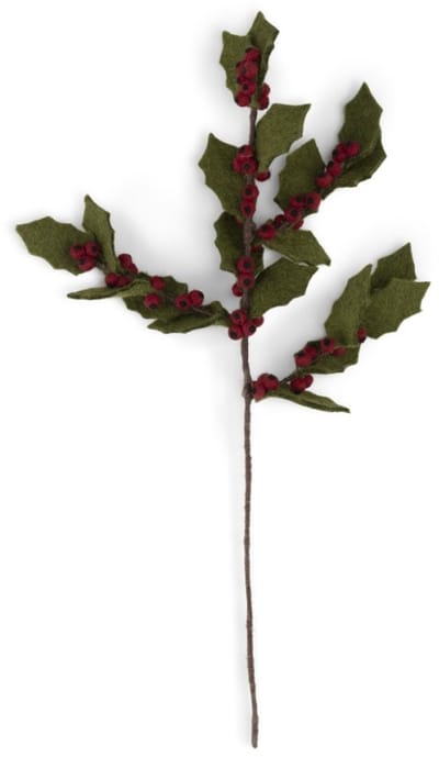 Vilten tak Holly Berry - groene hulst met rode besjes - lengte 50 cm