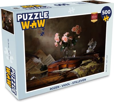 Puzzel Viool - Rozen - Roze - Bloemen - Stilleven - Legpuzzel - Puzzel 500 stukjes