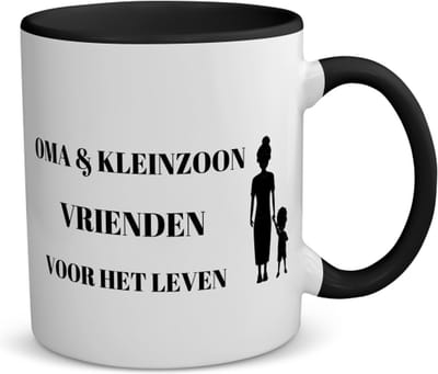 Akyol - oma en kleinzoon vrienden voor het leven koffiemok - theemok - zwart - Vriend - oma/kleinzoon - oma cadeautjes - cadeau - kado - geschenk - kleinzoon verjaardag - kleinzoon artikelen - 350 ML inhoud