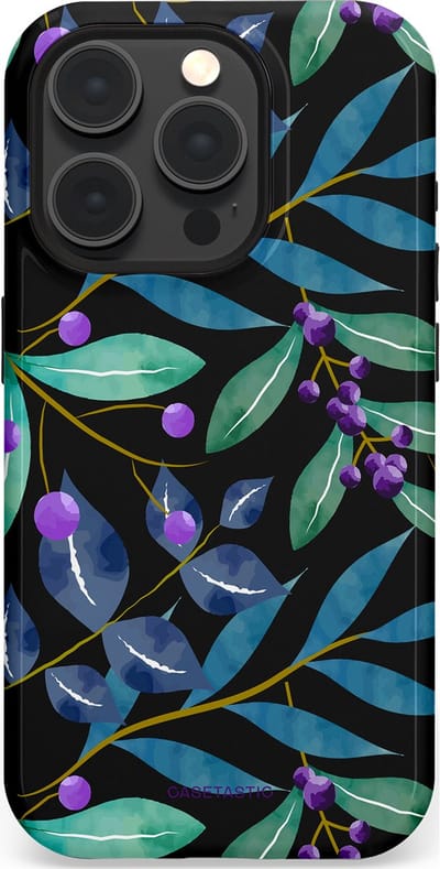 Casetastic hoesje geschikt voor Apple iPhone 15 Pro - MagSafe - Dubbellaagse bescherming - Besjes fantasie - Fashion Case - Zwart Petrol Saliegroen