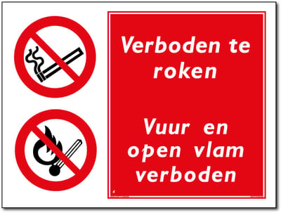 Verboden te Roken / Vuur en Open Vlam Verboden - Bord 15x20 cm - 5 stuks - Forex