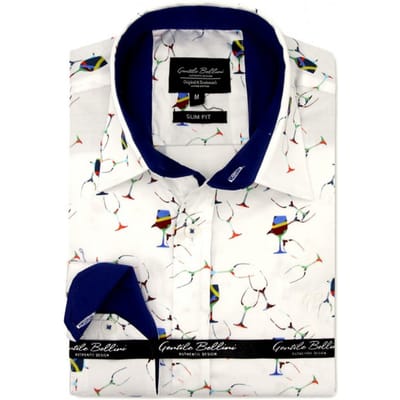 Luxe Satijnen Blouse Heren met Print - Slim Fit - 3105 - Wit
