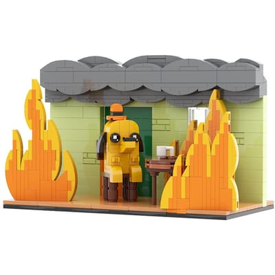 Gobricks MOC Dit Is Fijn-Meme Vignette Blokken set Anime Cartoon Hond Vuur Stoel Stripfiguren Dieren Creativiteit Cadeau
