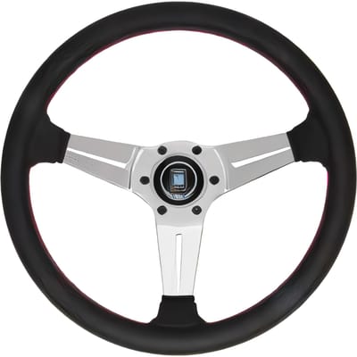 NARDI SPORTS Type Rally 35 Cuir Noir Perforé avec Rayons Polis, 350mm, N735
