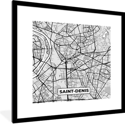 Fotolijst incl. Poster - Kaart - Stadskaart - Frankrijk - Saint-Denis - Plattegrond - 40x40 cm - Posterlijst