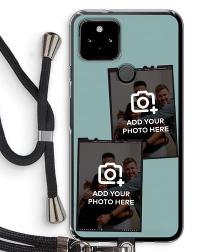 Gepersonaliseerd - Case Company® - Hoesje met koord geschikt voor Google Pixel 5 hoesje met Koord - Polaroid Zwart - Telefoonhoesje met Zwart Koord - Bescherming aan alle Kanten en Over de Schermrand