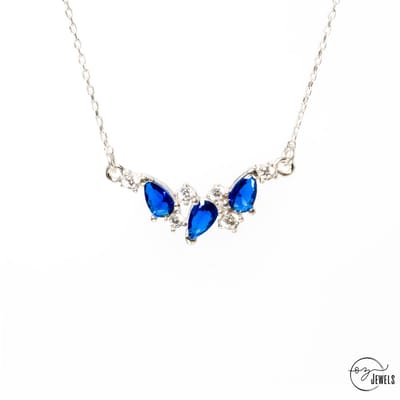 OZ Jewels – Trio Dauw Ketting – Zilver – Saffier – Druppelvormig – Dames