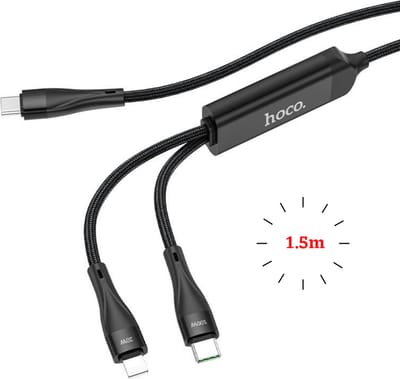 Hoco 2 in 1 Kabel - USB C naar USB C Kabel met Lightning - Snellader - 1.5 meter - Zwart