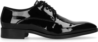 Manfield - Heren - Zwarte lakleren veterschoenen - Maat 40