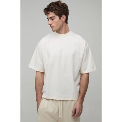 Oversized Heavyweight Verlengde Hals Boxy T-shirt | Ecru | Size XS