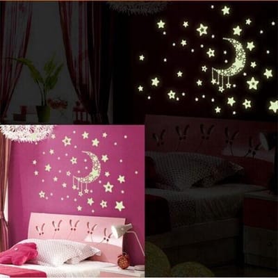 *** 2 Vellen Glow in the dark stickers voor kinderkamer met sterren en maan - van Heble® ***