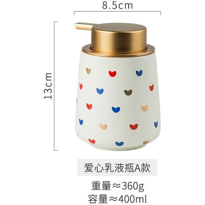 Leuke Zeepdispenser met Hartjesprint Keramische Badkameraccessoires Handdesinfectiemiddel Shampoo Bodywash Lotion Navulbare Pompfles