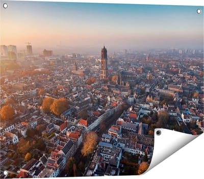 Gards Tuinposter Utrecht vanuit de Lucht - 80x60 cm - Tuindoek - Tuindecoratie - Wanddecoratie buiten - Tuinschilderij