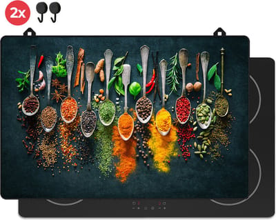KitchyMist Inductie Beschermer 80x52 cm - Kruiden en Specerijen Lepels - Kookplaat Beschermer - Afdekplaat voor Kookplaat - Inductie Mat - Spatscherm Achterwand Keuken