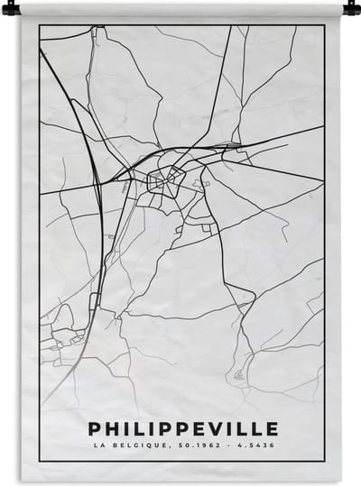 Wandkleed - Wanddoek - Zwart Wit – België – Plattegrond – Stadskaart – Kaart – Philippeville - 120x180 cm - Wandtapijt