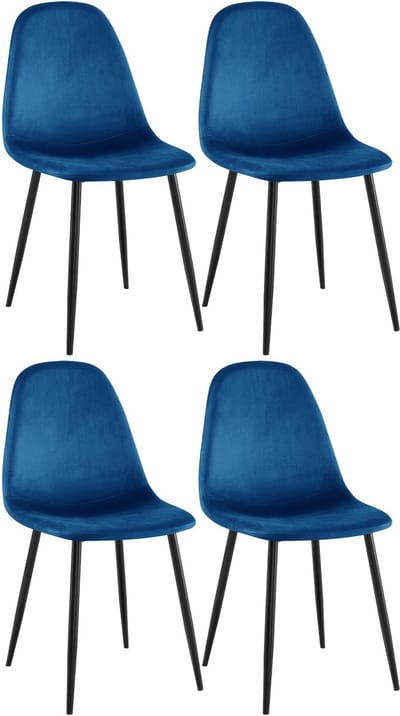 CLP Napier Set van 4 eetkamerstoelen - Modern Design - Zonder armleuning - Metalen Onderstel - Comfortabele Rugleuning - Max.150 kg - Fluweel/blauw