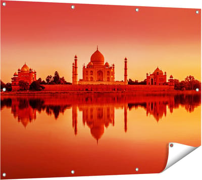 Gards Tuinposter Taj Mahal bij Zonsondergang - 120x90 cm - Tuindoek - Tuindecoratie - Wanddecoratie buiten - Tuinschilderij