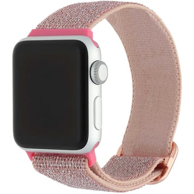 123watches bandje - nylon - geweven gesp - glitter lichtroze - 44 · 45 · 46 & 49 mm - Geschikt voor Apple Watch series 1/2/3/4/5/6/7/8/9/10/11/12/SE/SE2/SE3/Ultra/Ultra 2/Ultra 3/Ultra 4