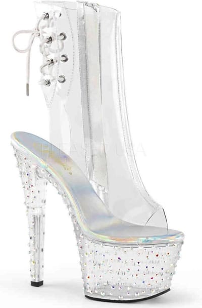 Pleaser - STARDANCE-1018C-7 Plateau Laarzen, Paaldans schoenen - Paaldans schoenen - 39 Shoes - Transparant
