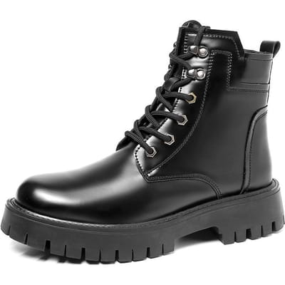 Herfst Hoge Schoenen Britse Stijl Retro Glanzend Echt Leer Werklaarzen Mannen Dikke Zool Grote Teen Leerlaarzen Mannen 45 black
