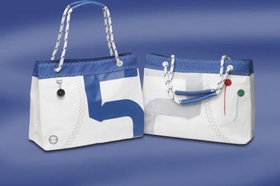 Sea Wave - Boodschappentas van zeildoek, met touw-hengsels - Wit / L. Blauw - 42x17x36 cm