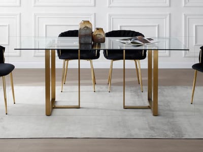 Vente-unique Eettafel voor 6 personen van gehard glas en roestvrij staal - Transparant en goudkleurig - NILESA II
