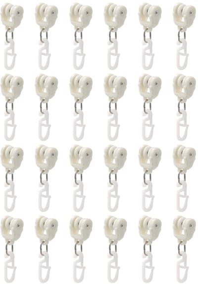 Dailygoods - 48 stuks gordijnhaken op wielen – glijrail van kunststof, wit