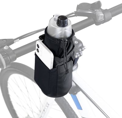 Fietstassen - Fietsfleshouder - Geïsoleerde fietsbekerhouder met schouderband - Fietsbekerhouder met telefoonopbergruimte voor volwassenen en kinderen - Stuurfietsfleshouder voor bergtochten - Zwart