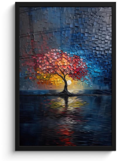 Poster in lijst - Fotolijst 40x60 cm - Posters - Boom - Blauw - Bladeren - Vakken - Posterlijst zwart - Decoratie - Wanddecoratie woonkamer - Muurdecoratie slaapkamer